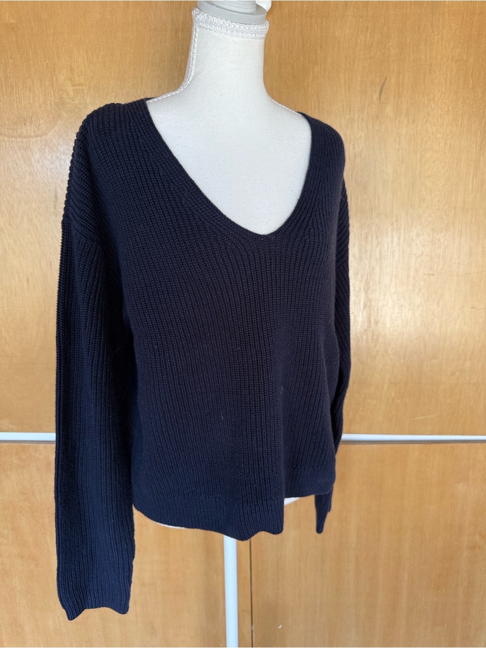 Lucky Brand Deep V-Neck Black Ribbed Sweater